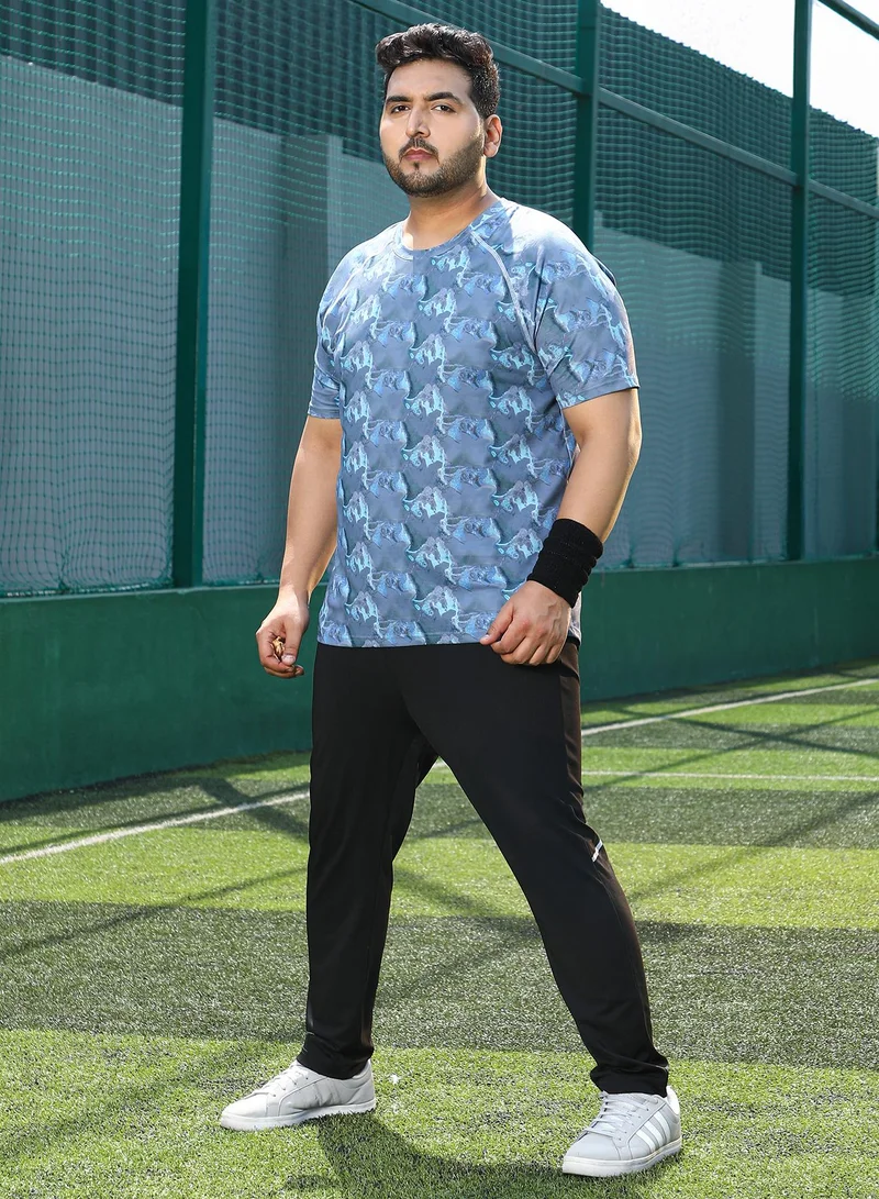 Instafab Plus Instafab Plus Men's Slate Blue Panel-Swirl Activewear T-Shirt For Casual Wear | Crew Neck | Short Sleeves | Plus Size Jersey T-Shirt Crafted With Comfort Fit For Everyday Wear