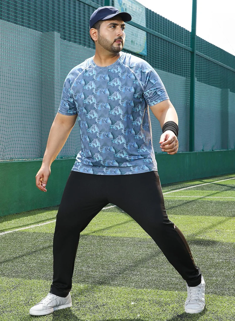 Instafab Plus Instafab Plus Men's Slate Blue Panel-Swirl Activewear T-Shirt For Casual Wear | Crew Neck | Short Sleeves | Plus Size Jersey T-Shirt Crafted With Comfort Fit For Everyday Wear
