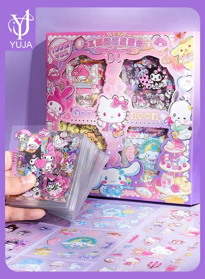 YUJA Anime Girl Stickers - 100 Sheets Sanrio Stickers Kit, Vinyl Cartoon Aesthetic Decorative Sticker Set, Ideal for Scrapbooking, Journaling, Laptops and Room Decoration - Image 1