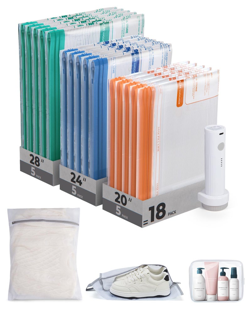 BAGSMART Vacuum Storage Bags for Travel with Rechargeable Air Pump, 18 Pack Portable Space Saver Bags for Travel & Home, Vacuum Compression Seal Bag for Clothing, Blanket, Duvets - Image 1
