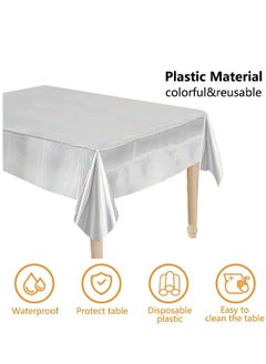 Generic 3 Pack Silver Sequin Plastic Tablecloths Shiny Disposable Rectangle Table Covers Table Cloth for Wedding Party Birthday Baby Shower Decoration  - Image 3