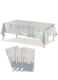 Generic 3 Pack Silver Sequin Plastic Tablecloths Shiny Disposable Rectangle Table Covers Table Cloth for Wedding Party Birthday Baby Shower Decoration  - Image 1