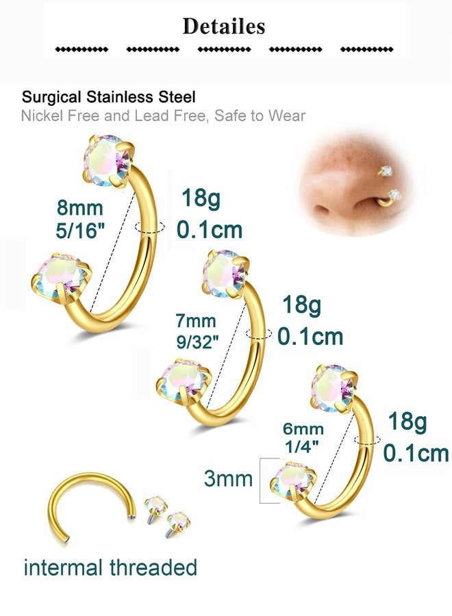 QWALIT 18g Gold Horseshoe Nose Ring for Women Surgical Steel Double Stud Gem Horse Shoe Nose Piercing Jewelry Half U Shape Nostril Hoop Forward Helix Daith Cartilage Piercing Jewelry 18gauge 6 7 8mm - Image 2