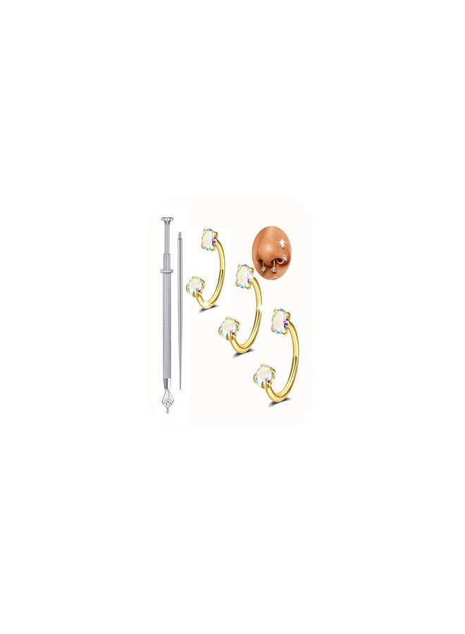 QWALIT 18g Gold Horseshoe Nose Ring for Women Surgical Steel Double Stud Gem Horse Shoe Nose Piercing Jewelry Half U Shape Nostril Hoop Forward Helix Daith Cartilage Piercing Jewelry 18gauge 6 7 8mm - Image 1