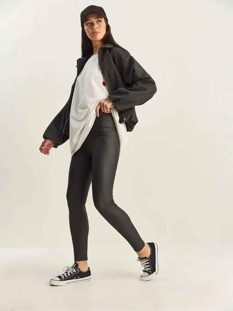 Bianco Lucci Black LUCCI Faux Leather Legging for Women | Best Price UAE