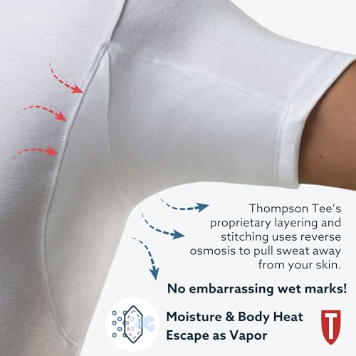 THOMPSON TEE Men's Sweatproof Undershirt - Crew Neck T-Shirt with Underarm Sweat Pads - Slim Fit - Aluminum-Free Alternative - White - Large - Image 3