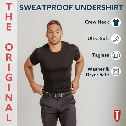 THOMPSON TEE Men's Sweatproof Undershirt - Crew Neck T-Shirt with Underarm Sweat Pads - Slim Fit - Aluminum-Free Alternative - White - Large - Image 4
