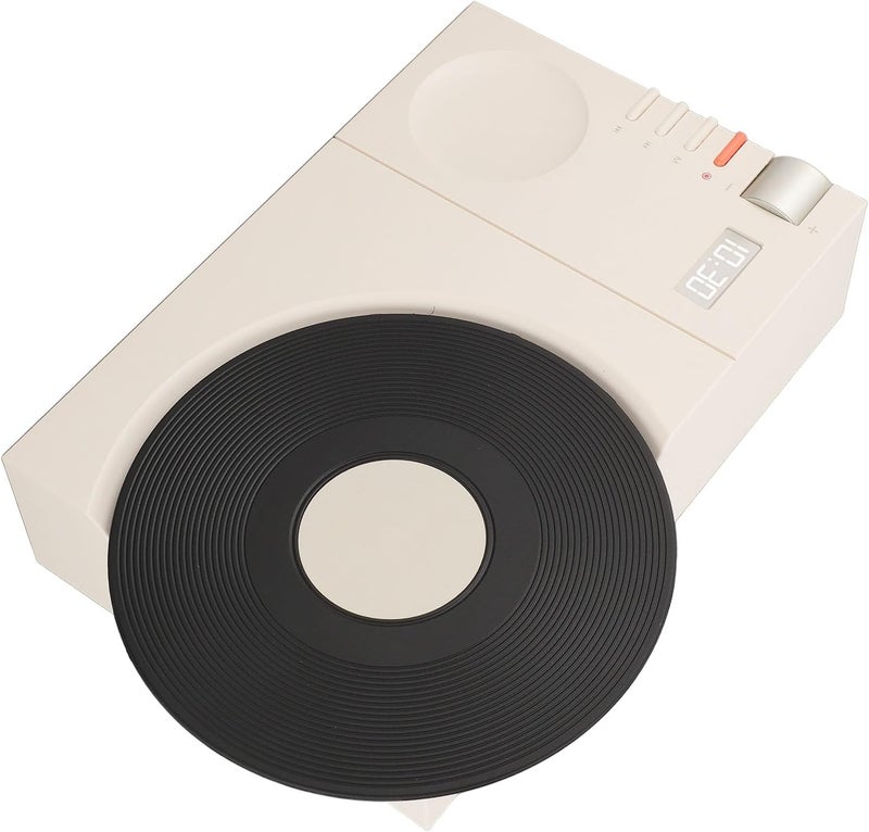 Keenso BT Speaker with Clock,Vintage BT Speaker Tabletop Retro Clock Rotating Retro Record Player Shape for Home Office (White) - Image 3