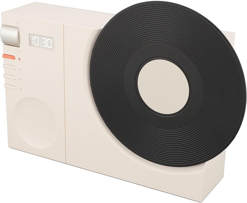 Keenso BT Speaker with Clock,Vintage BT Speaker Tabletop Retro Clock Rotating Retro Record Player Shape for Home Office (White) - Image 1