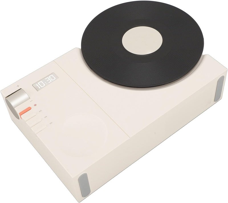 Keenso BT Speaker with Clock,Vintage BT Speaker Tabletop Retro Clock Rotating Retro Record Player Shape for Home Office (White) - Image 5