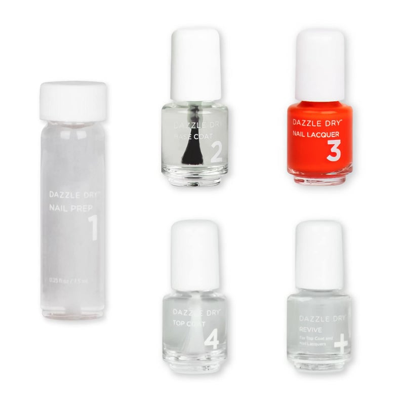 Dazzle Dry Mini Kit 4 Step System - Red Hot Chili, a bright and orangey red. Full coverage cream. (5 Piece Kit / 5 Manicures) - Image 1