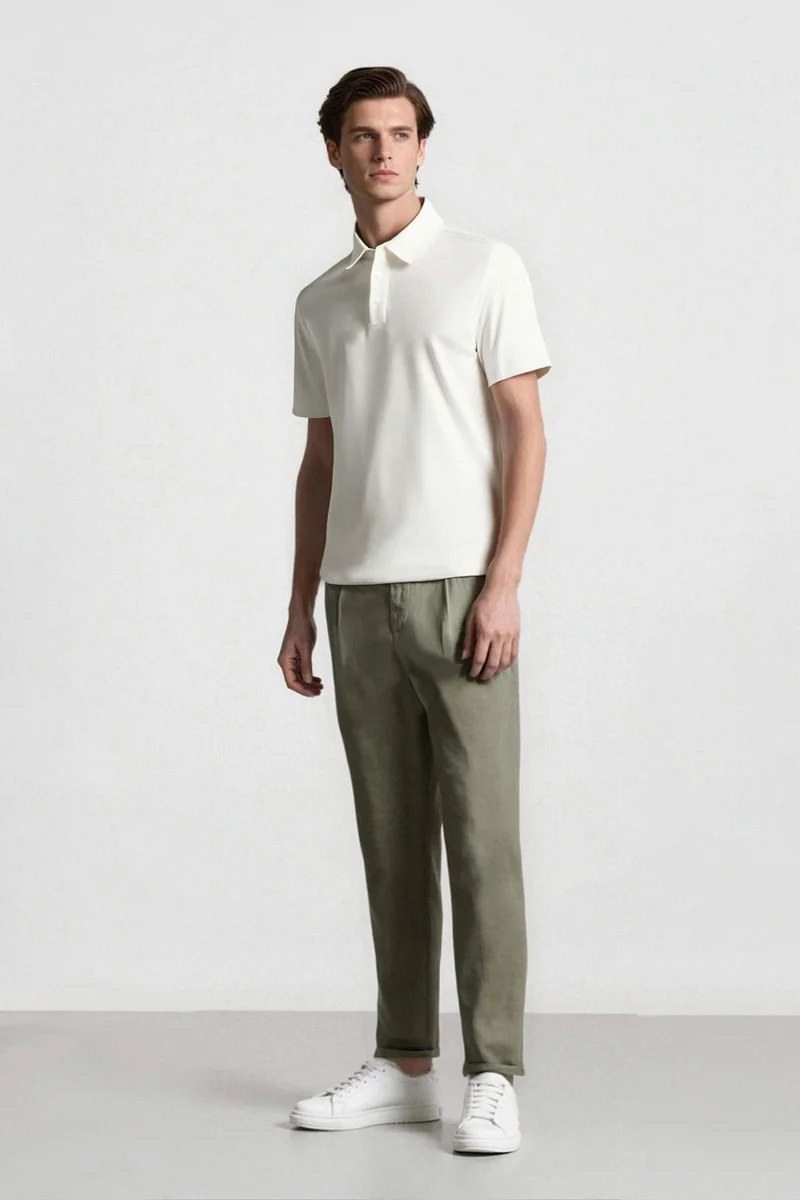 ديفاكتو 100% Linen Regular Fit Crop Trousers