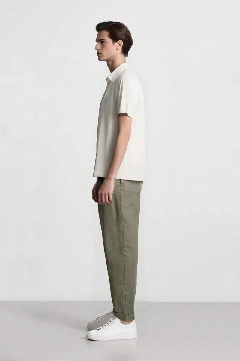 Defacto  100% Linen Regular Fit Crop Trousers for Men | Best Price UAE