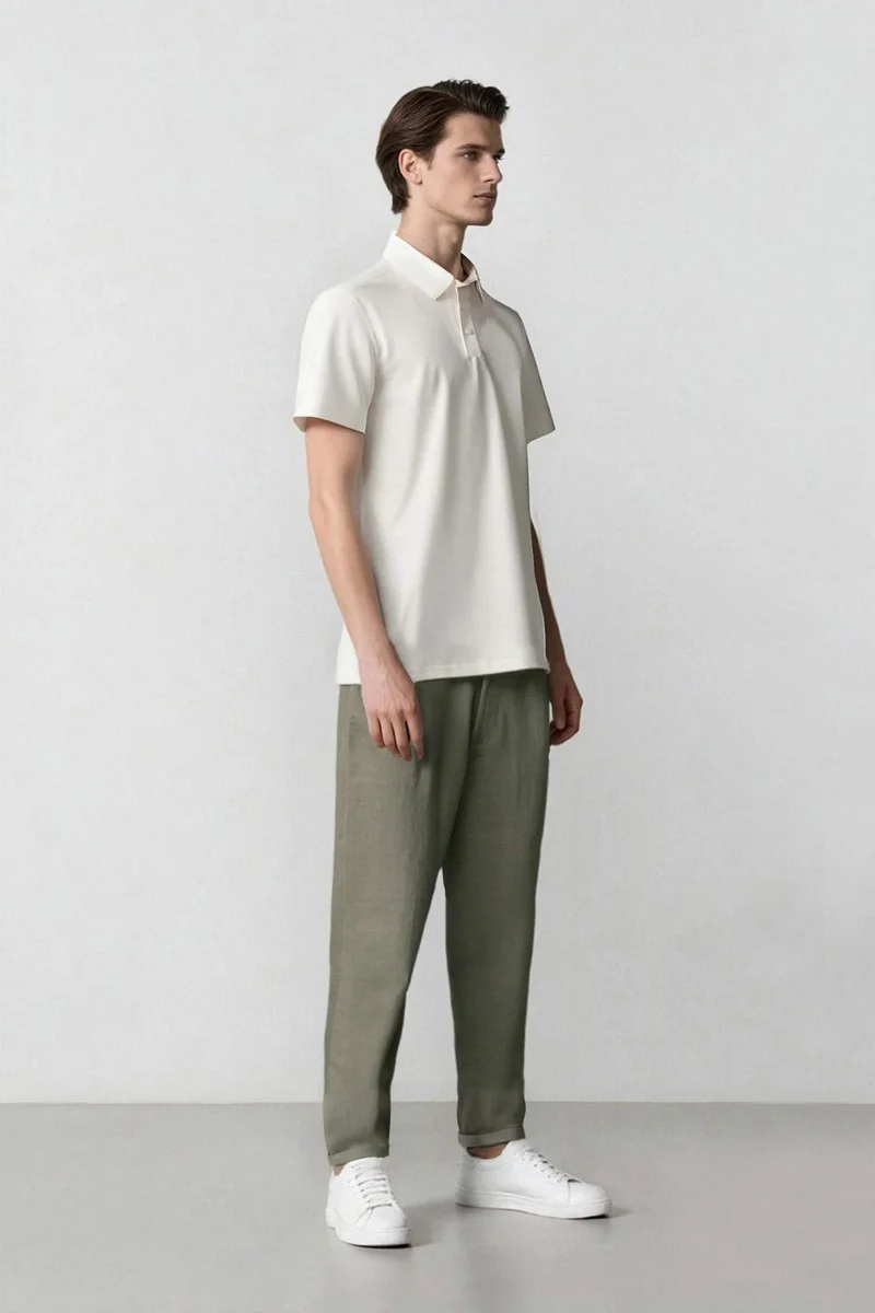 Defacto  100% Linen Regular Fit Crop Trousers for Men | Best Price UAE