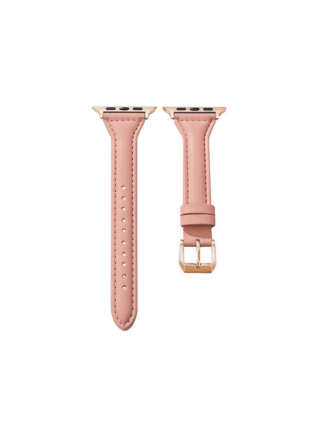 O Ozone - Slim Leather Bands For Apple Watch Series 10 9 8 7 6 5 4 SE 38/40/41/42mm Top Grain Thin Leather Wristband - Pink - Image 1
