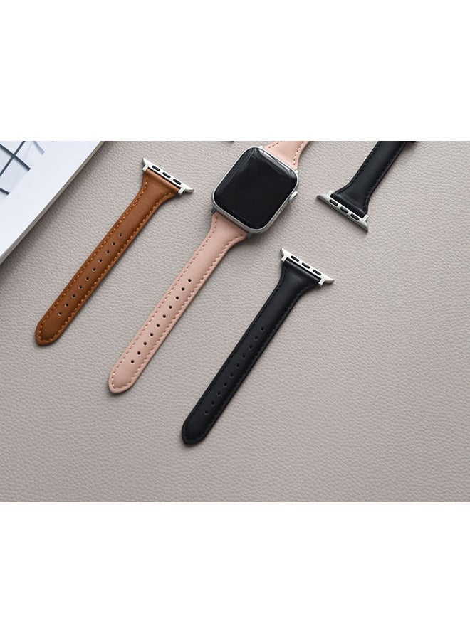 O Ozone - Slim Leather Bands For Apple Watch Series 10 9 8 7 6 5 4 SE 38/40/41/42mm Top Grain Thin Leather Wristband - Pink - Image 1