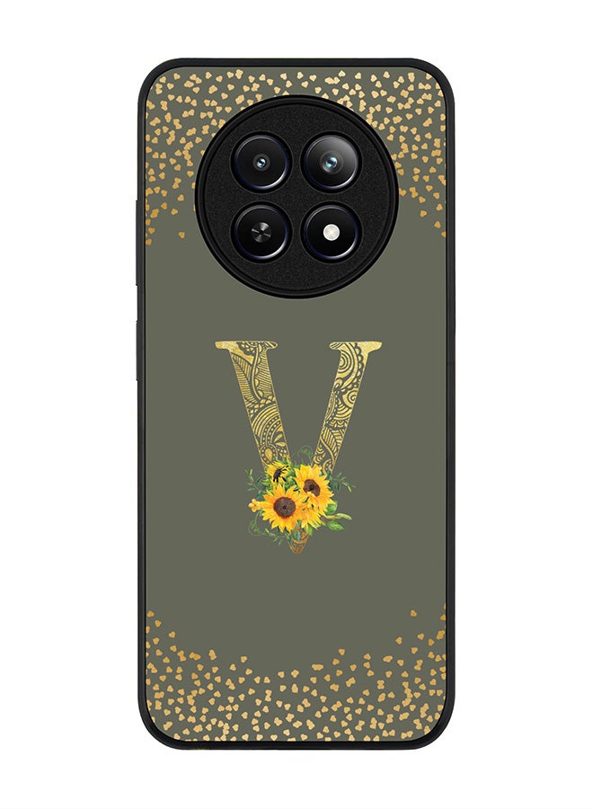Stylizedd Rugged Black edge case for Realme 12 / Realme 12x, Slim fit Case Cover - Custom Monogram Initial Letter Floral Pattern Alphabet - V (Olive Green ) - Image 1