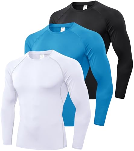 SPVISE 3 Pack Men's Athletic Long Sleeve Compression Shirts Cooling Workout Running T-Shirts Tops Sports Bselayer Undershirt - Image 1
