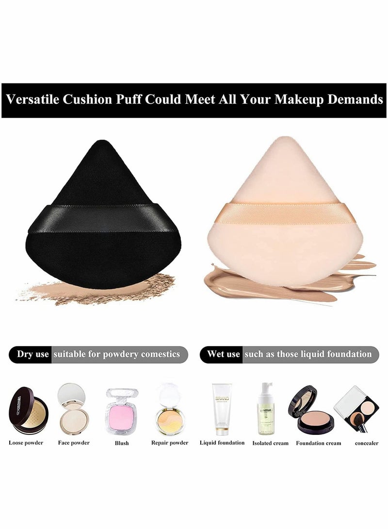 Excefore Pure Powder Puff Face Triangle Soft Makeup Powder Puff for Loose Powder Mineral Powder Body Powder Makeup Tool with Strap for Contouring Under Eyes and Corners (Black and Nude Color - 10 Pcs) - Image 2