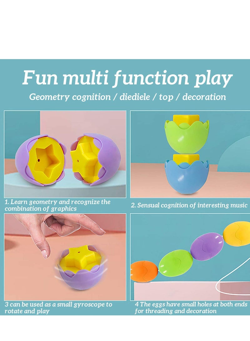 SOLARAE Color Shape Matching Eggs Set, Educational Toy with Blue Egg Holder, Early Learning Shapes Sorting Recognition Skills - Sorting Puzzle for Kid, Baby, Toddler, Boy, Girl, Birthday Gift (6 Eggs) - Image 5