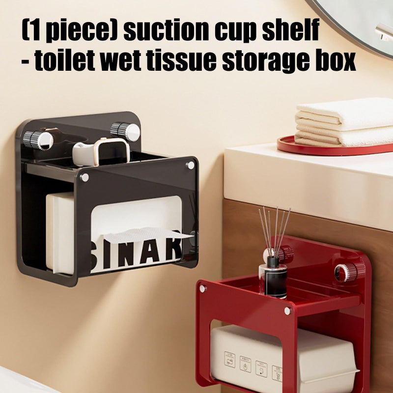 Black Modern Wall Mounted Tissue Holder With Strong Suction Cups Bathroom Shelf - Image 5