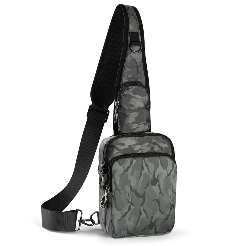 VADOO Sling Bag, Crossbody Bag with Zipper Lock, RFID Blocking & Water Resistant for Men and Women (Camouflage Grey) - Image 1