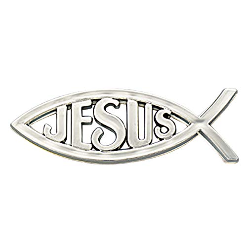 Autom Religious Gift Travel Protection 5" Silver Ichthus Jesus Fish with Cross All Weather Adhesive Emblem Auto Car Bumper Sticker - Image 1