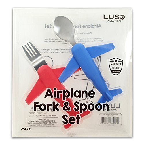 Luso Aviation Kids' Airplane Fork & Spoon Set, Stainless Steel & Silicone - Image 4