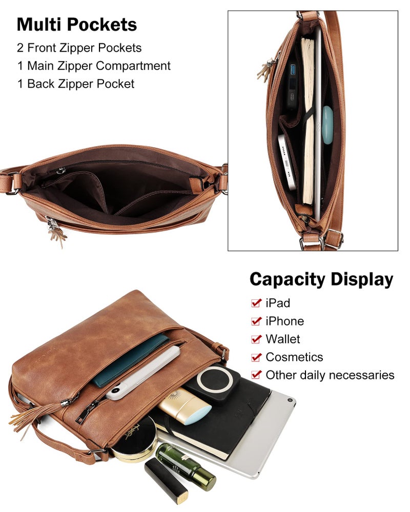 MASINTOR Crossbody Bags for Women, Lightweight Medium Crossbody Purse, Soft Leather Women's Shoulder Handbags with Tassel for Shopping or Travel - Image 3