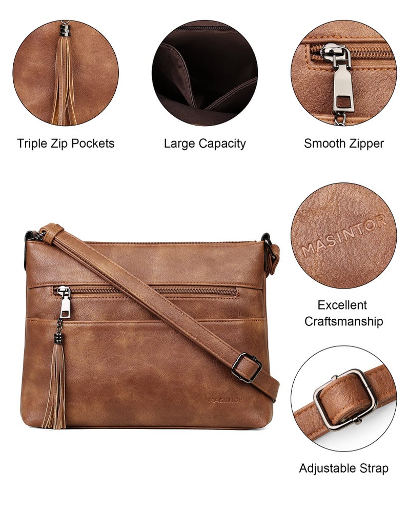 MASINTOR Crossbody Bags for Women, Lightweight Medium Crossbody Purse, Soft Leather Women's Shoulder Handbags with Tassel for Shopping or Travel - Image 5