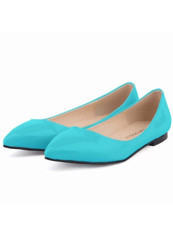 Loquat Candy-colored pointed-toe flat-heeled sweet and versatile women's single shoes 1cm Turquoise - Image 1