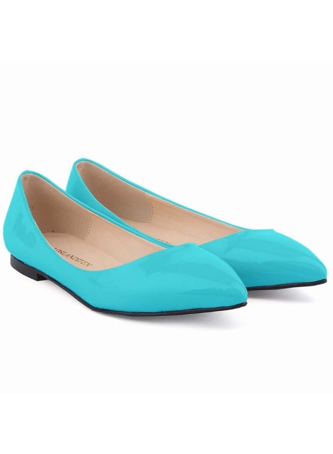 Loquat Candy-colored pointed-toe flat-heeled sweet and versatile women's single shoes 1cm Turquoise - Image 2