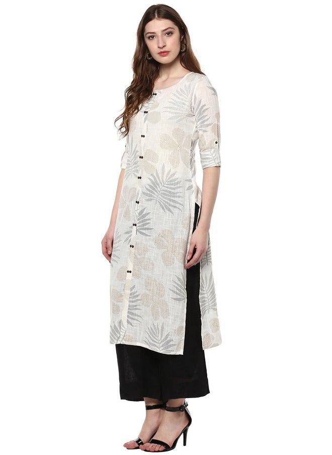 Janasya Women's Off White Cotton Foil Print Straight Kurta(JNE2171-KR-437-XL) - pzsku/Z40E1802C3C71174ABD69Z/45/_/1740118262/7f82247d-3041-4c59-8b0f-c1a492ce0038