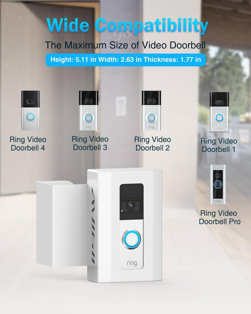MIIGII Anti-Theft Doorbell Mount for Ring Doorbell 4/3/ 3 Plus/ 2/1, No Drill Adjustable Video Doorbell Cover Holder for Home Apartment Office Room, Waterproof Stainless Steel Aluminum Made - Image 2