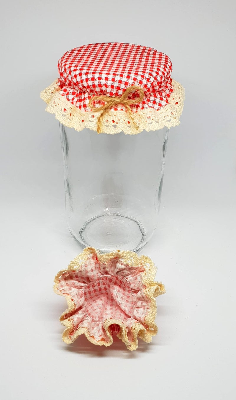 DLK - 10 Pieces Elasticated Jar Cover - 100% Cotton, Stretchy Red Gingham (Checkered) Pattern - Breathable Fermentation Lid Bowl - Reusable Elastic Cloth Covers - Image 4