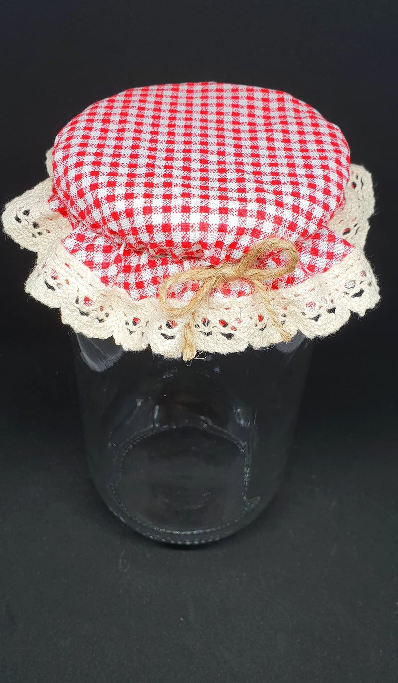 DLK - 10 Pieces Elasticated Jar Cover - 100% Cotton, Stretchy Red Gingham (Checkered) Pattern - Breathable Fermentation Lid Bowl - Reusable Elastic Cloth Covers - Image 3