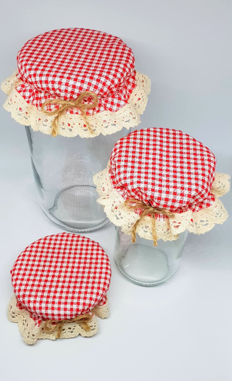 DLK - 10 Pieces Elasticated Jar Cover - 100% Cotton, Stretchy Red Gingham (Checkered) Pattern - Breathable Fermentation Lid Bowl - Reusable Elastic Cloth Covers - Image 5