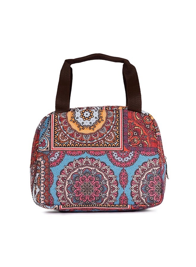 ZOUK Multicolor Mandala Print Mandala Printed Jute Multicolor Insulated Lunch Tiffin Storage Picnic Bag - Image 4