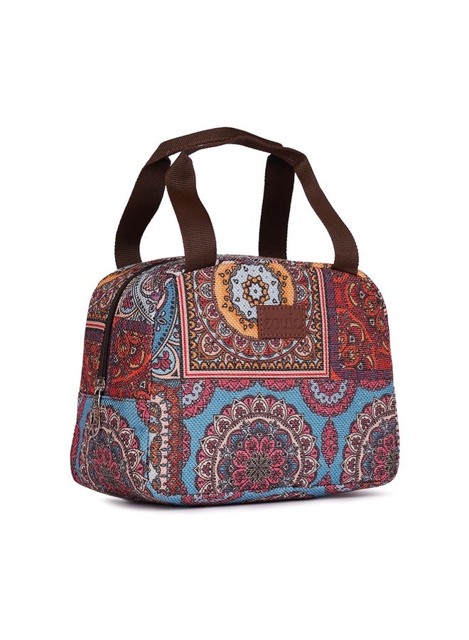 ZOUK Multicolor Mandala Print Mandala Printed Jute Multicolor Insulated Lunch Tiffin Storage Picnic Bag - Image 3