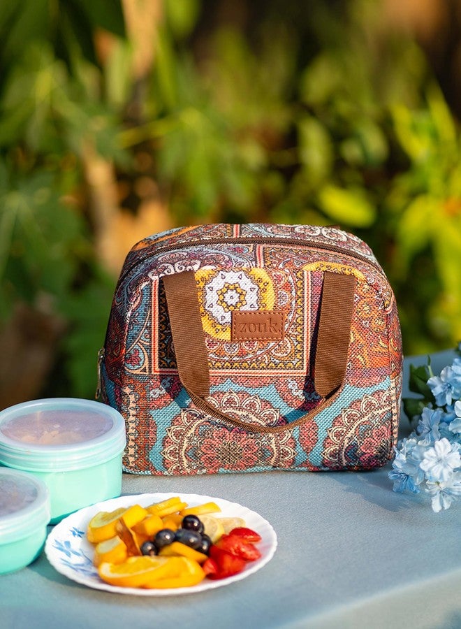 ZOUK Multicolor Mandala Print Mandala Printed Jute Multicolor Insulated Lunch Tiffin Storage Picnic Bag - Image 2