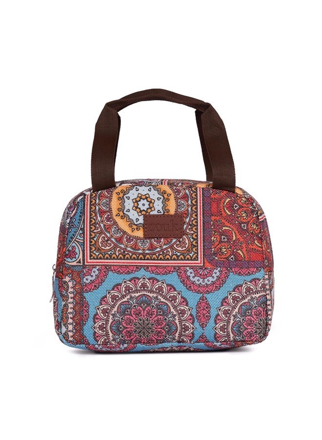 ZOUK Multicolor Mandala Print Mandala Printed Jute Multicolor Insulated Lunch Tiffin Storage Picnic Bag - Image 1