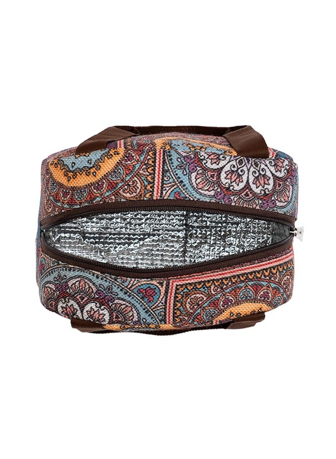 ZOUK Multicolor Mandala Print Mandala Printed Jute Multicolor Insulated Lunch Tiffin Storage Picnic Bag - Image 5