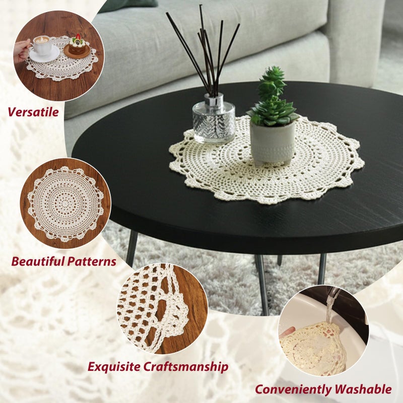 كيلوفلاي طقم مفارش أطباق دائرية مصنوعة يدوياً من القطن والدانتيل مكون من 4 قطع. - Image 4