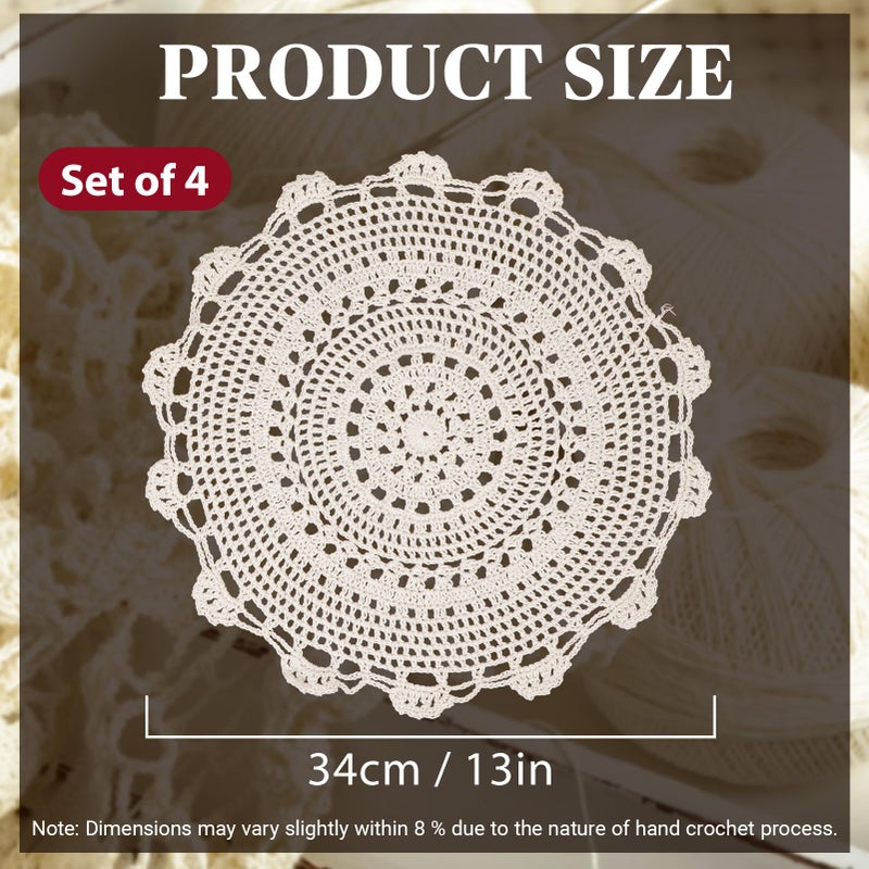كيلوفلاي طقم مفارش أطباق دائرية مصنوعة يدوياً من القطن والدانتيل مكون من 4 قطع. - Image 3
