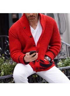Generic 2024 Autumn Casual Solid Turtleneck Mens Sweater Red  - Image 1
