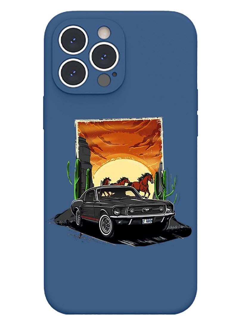 Theodor Protective Slim Fit Case Liquid Silicone Cover with Full Body Protection Anti-Scratch Shockproof Case For iPhone 14 Pro Blue  - Car-01 - Image 1