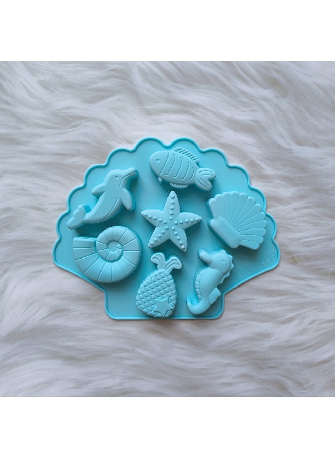 7 Even Marine Life 761 Silicone Mold DIY Ice Cube Homemade Chocolate Soft Candy Cake Baking Cookie Mold-Color:Nordic Blue  - Image 1