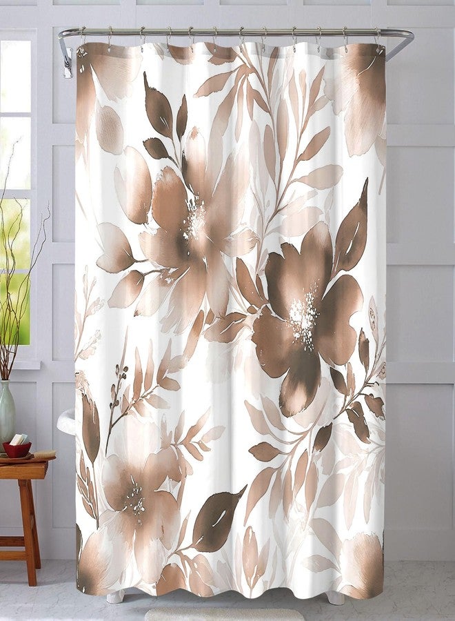 COSEVIER Floral Shower Curtain, Brown Watercolor Flower Shower Curtains for Bathroom, Modern Minimalist Waterproof Fabric Bath Decoration 72x72 Inch - Image 2