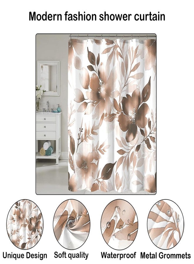 COSEVIER Floral Shower Curtain, Brown Watercolor Flower Shower Curtains for Bathroom, Modern Minimalist Waterproof Fabric Bath Decoration 72x72 Inch - Image 3