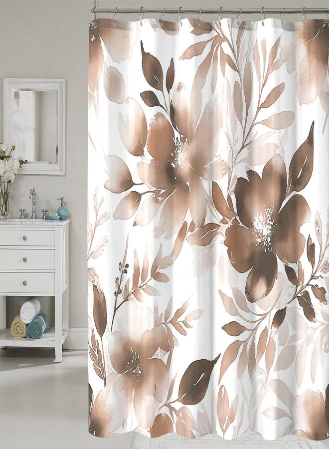 COSEVIER Floral Shower Curtain, Brown Watercolor Flower Shower Curtains for Bathroom, Modern Minimalist Waterproof Fabric Bath Decoration 72x72 Inch - Image 1